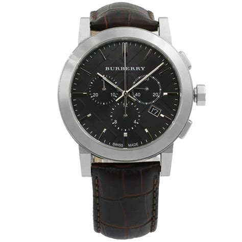 Mens City Black Leather Strap Chronograph Silver Burberry 